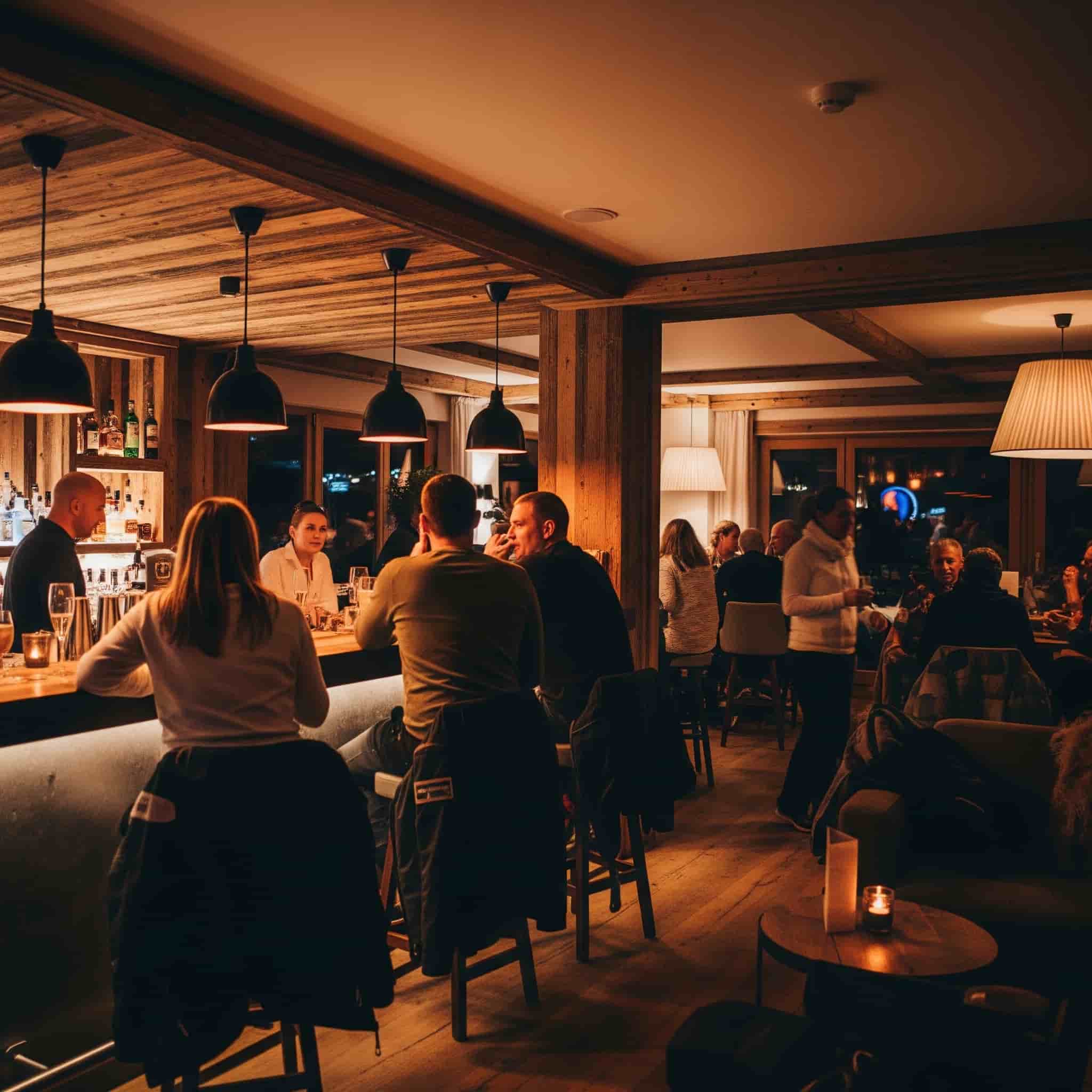 Modern and busy après-ski bar in the Alps