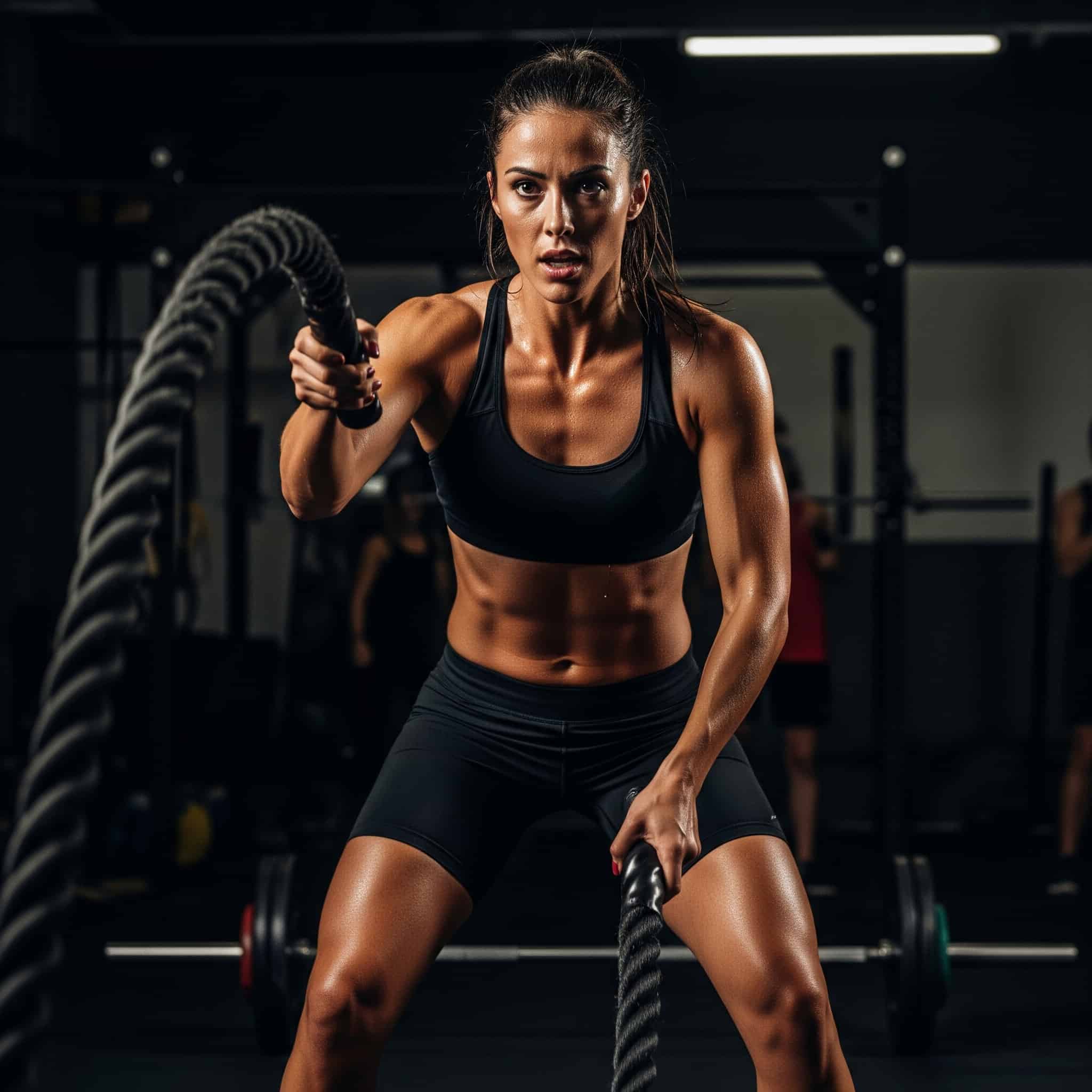 Atleta concentrato durante un allenamento intenso in palestra