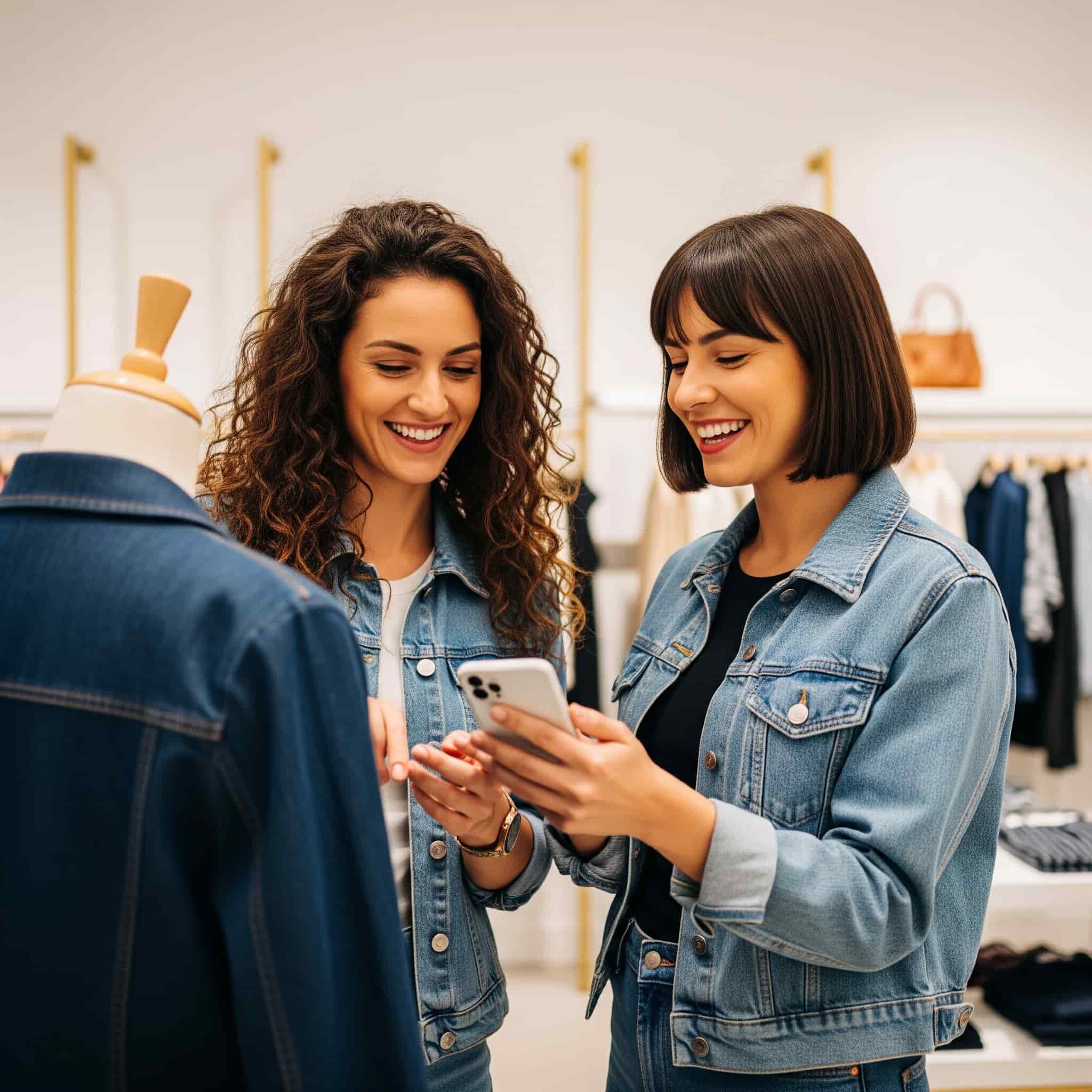 Clienti che condividono un'esperienza di shopping positiva con la musica di sottofondo