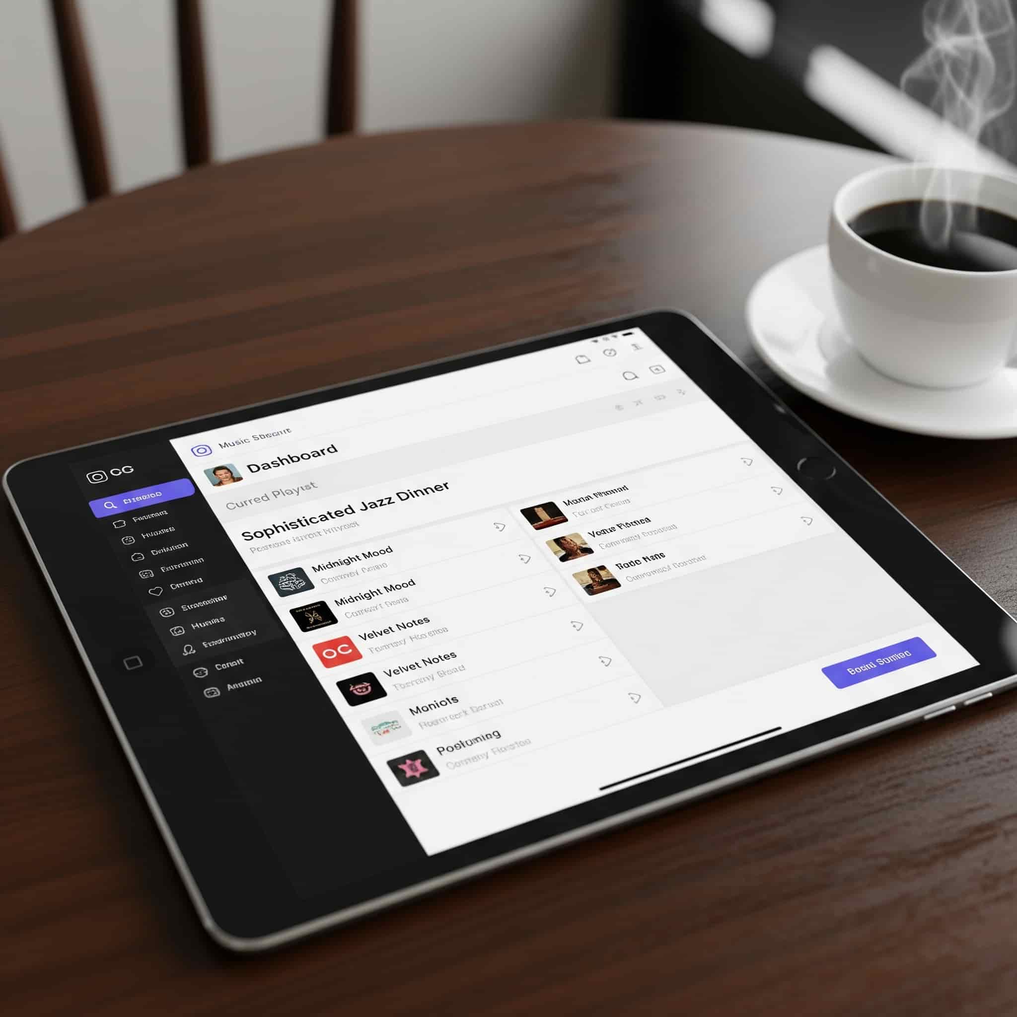 Dashboard di My Corporate Radio che mostra una playlist jazz personalizzata
