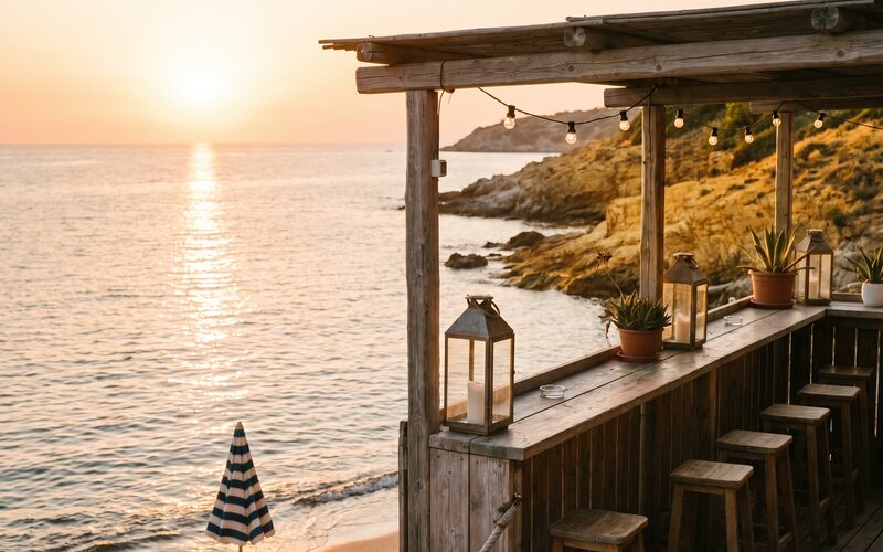 Stabilimento balneare al tramonto