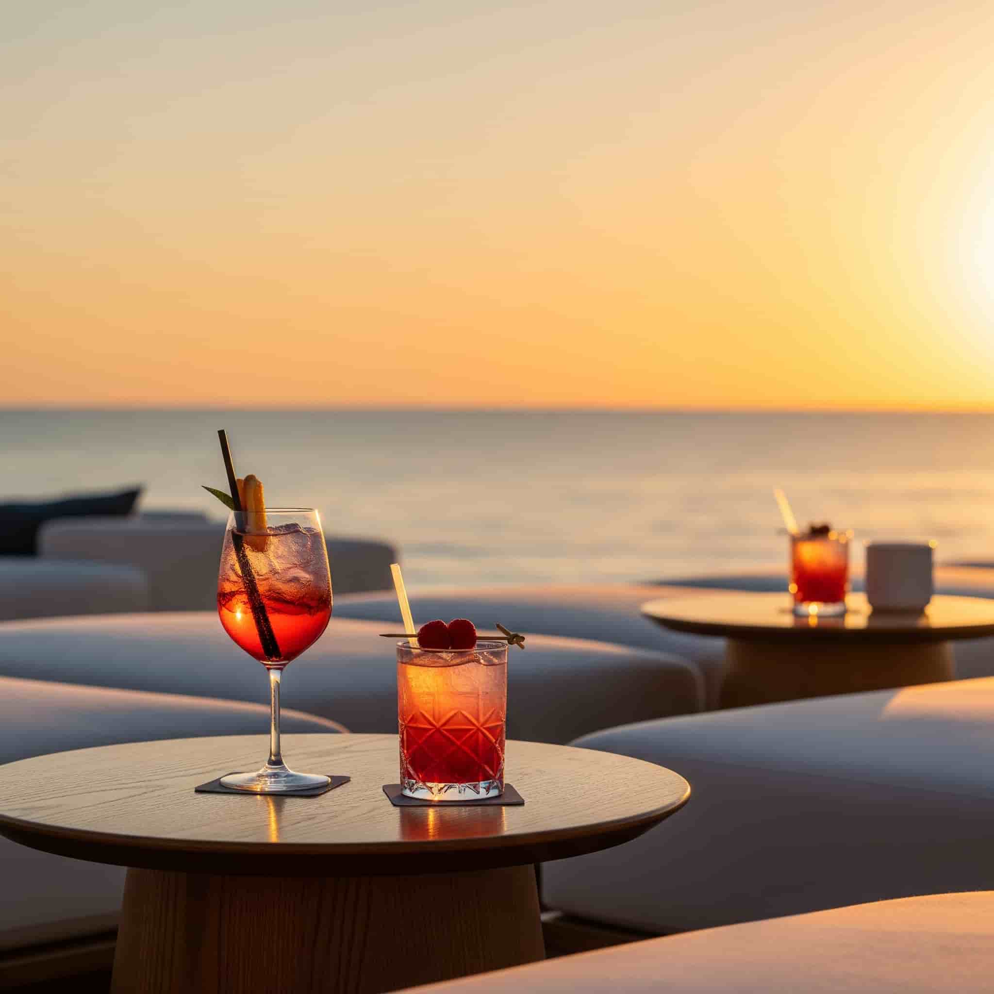 Musica di sottofondo in uno stabilimento balneare al tramonto