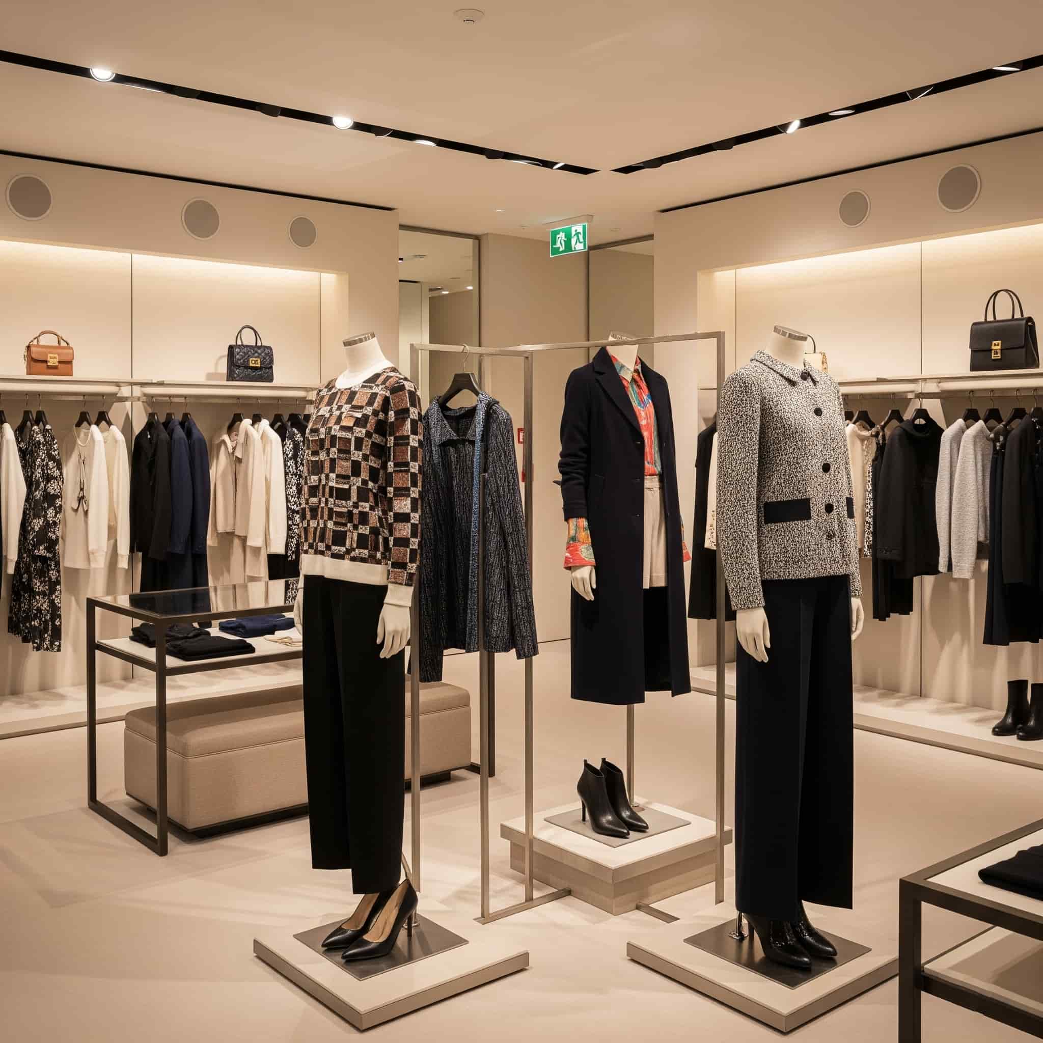 Interno di un negozio di abbigliamento elegante con musica di sottofondo curata